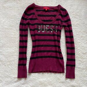 Sequin Logo Guess Striped Long Sleeve